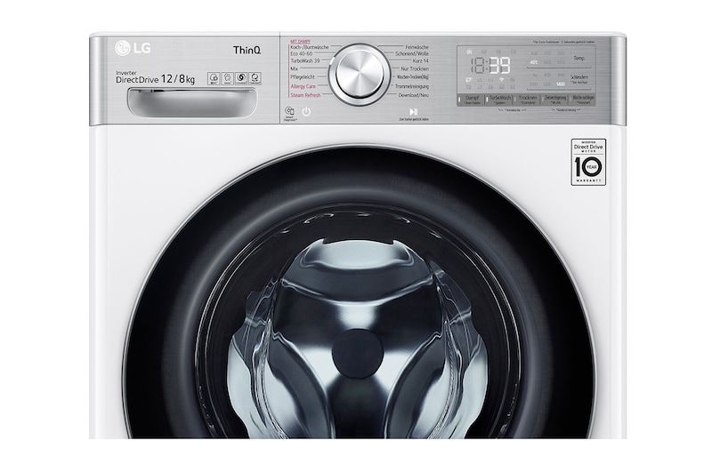 LG  Waschtrockner Weiß (E/A, 12 kg / 8 kg, 1.360 U./Min.) mit Steam & TurboWash® 360° | V9WD128H2, V9WD128H2