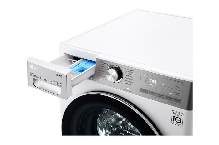 LG  Waschtrockner Weiß (E/A, 12 kg / 8 kg, 1.360 U./Min.) mit Steam & TurboWash® 360° | V9WD128H2, V9WD128H2