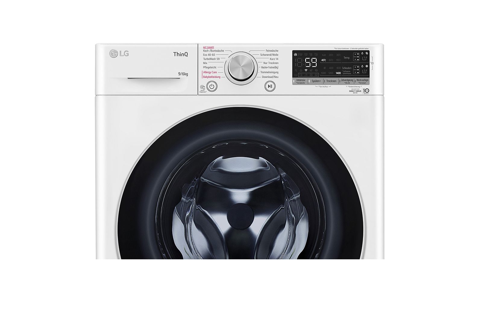 LG Waschtrockner mit 1.400 U./Min. | Energieeffizienzklasse B | 9 kg Waschen | 6 kg Trocknen | Weiß mit silbernem Bullaugenring | W4WV75961, W4WV75961