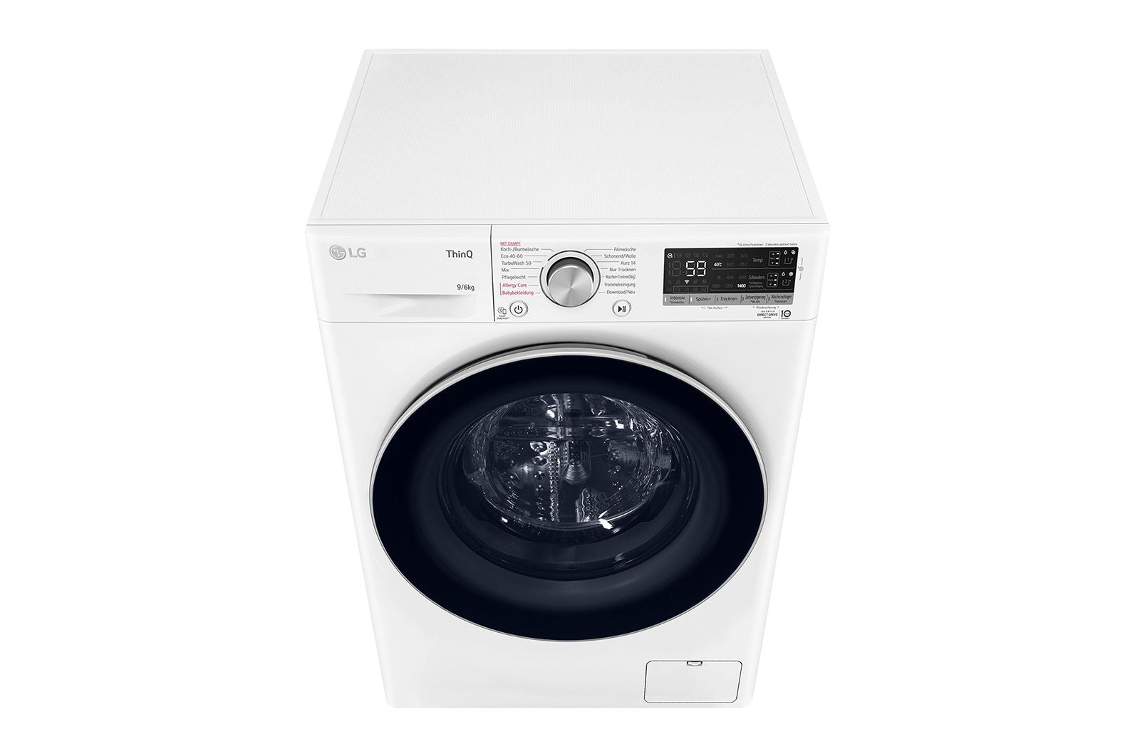 LG Waschtrockner mit 1.400 U./Min. | Energieeffizienzklasse B | 9 kg Waschen | 6 kg Trocknen | Weiß mit silbernem Bullaugenring | W4WV75961, W4WV75961