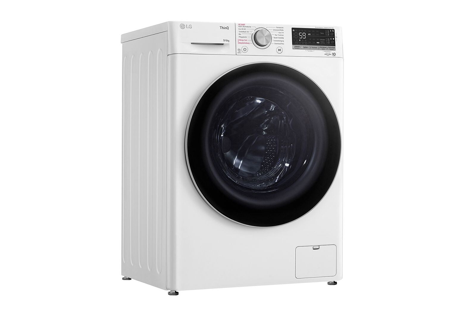 LG Waschtrockner mit 1.400 U./Min. | Energieeffizienzklasse B | 9 kg Waschen | 6 kg Trocknen | Weiß mit silbernem Bullaugenring | W4WV75961, W4WV75961