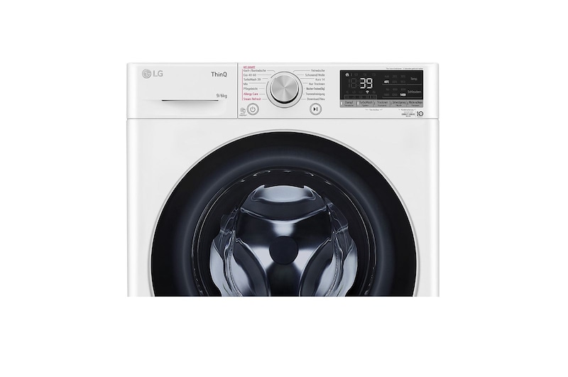 LG Waschtrockner mit 1.400 U./Min. | Energieeffizienzklasse E | 9 kg Waschen | 6 kg Trocknen | Weiß mit silbernem Bullaugenring | W4WV90961C, W4WV90961C
