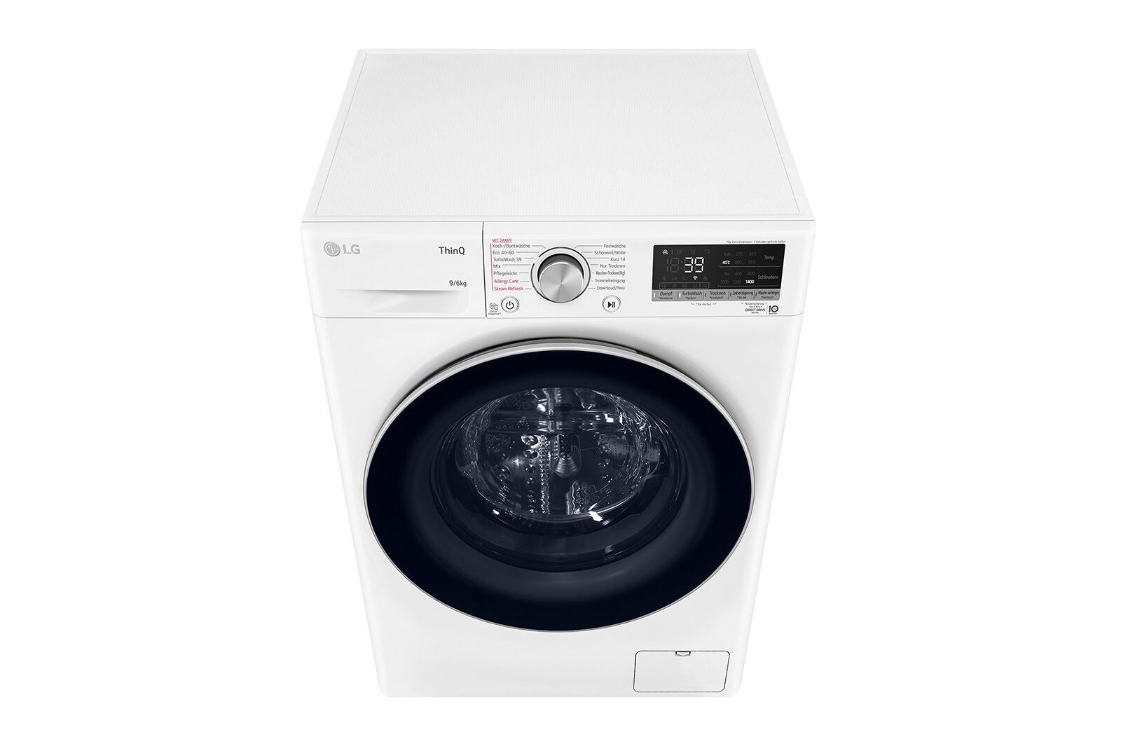 LG Waschtrockner mit 1.400 U./Min. | Energieeffizienzklasse E | 9 kg Waschen | 6 kg Trocknen | Weiß mit silbernem Bullaugenring | W4WV90961C, W4WV90961C