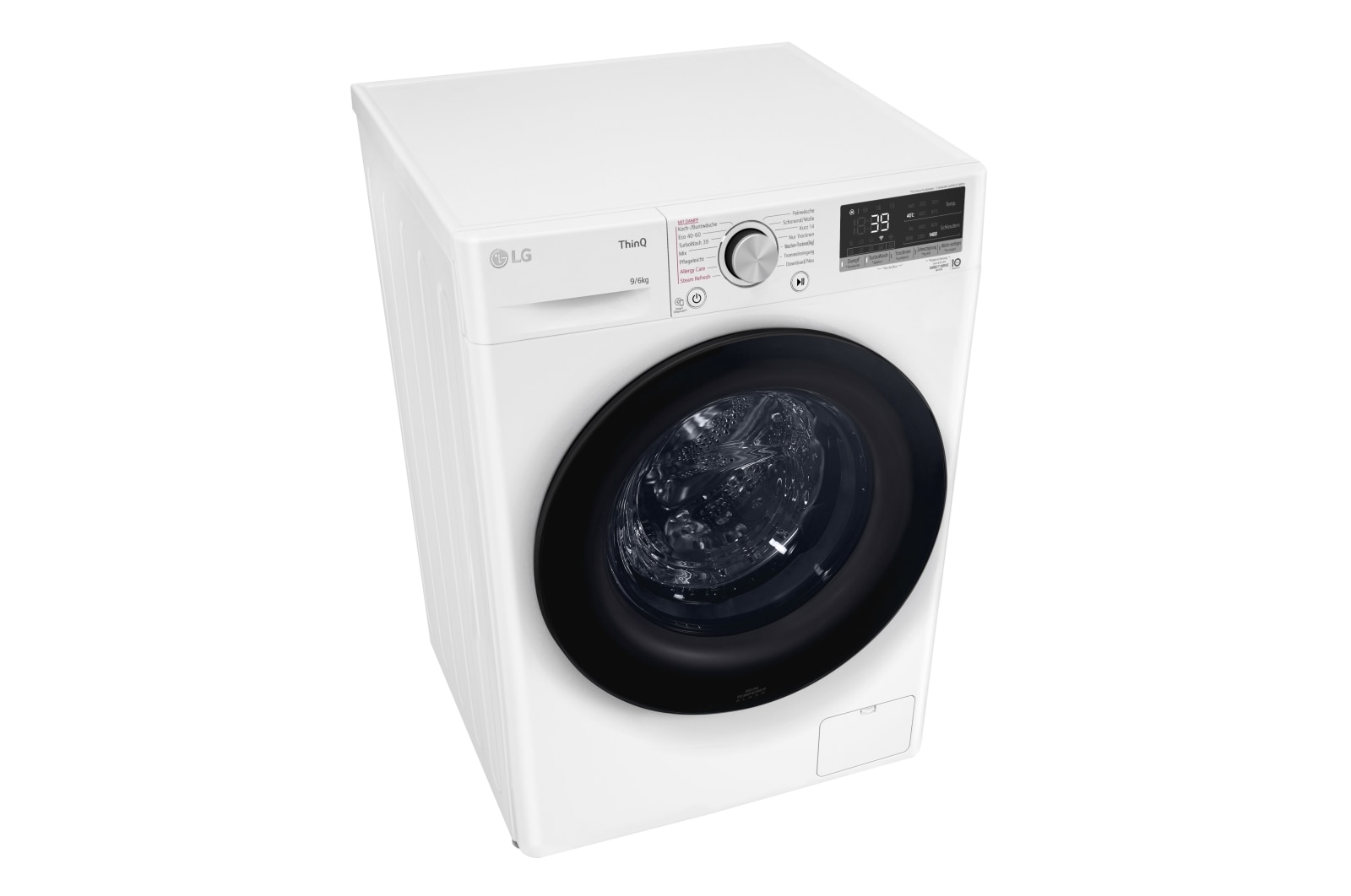 LG Waschtrockner mit 1.400 U./Min. | Energieeffizienzklasse E | 9 kg Waschen | 6 kg Trocknen | Weiß mit schwarzem Bullaugenring | W4WV90968C, W4WV90968C