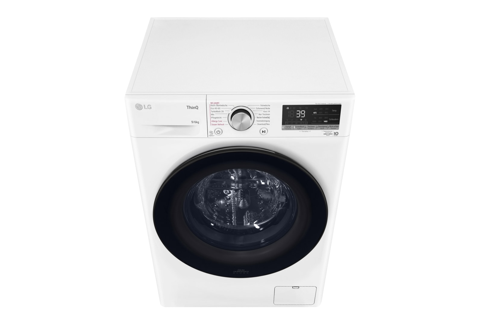 LG Waschtrockner mit 1.400 U./Min. | Energieeffizienzklasse E | 9 kg Waschen | 6 kg Trocknen | Weiß mit schwarzem Bullaugenring | W4WV90968C, W4WV90968C