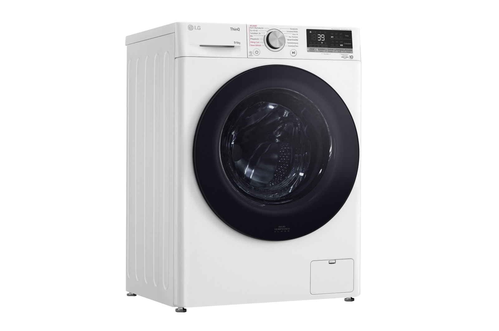 LG Waschtrockner mit 1.400 U./Min. | Energieeffizienzklasse E | 9 kg Waschen | 6 kg Trocknen | Weiß mit schwarzem Bullaugenring | W4WV90968C, W4WV90968C