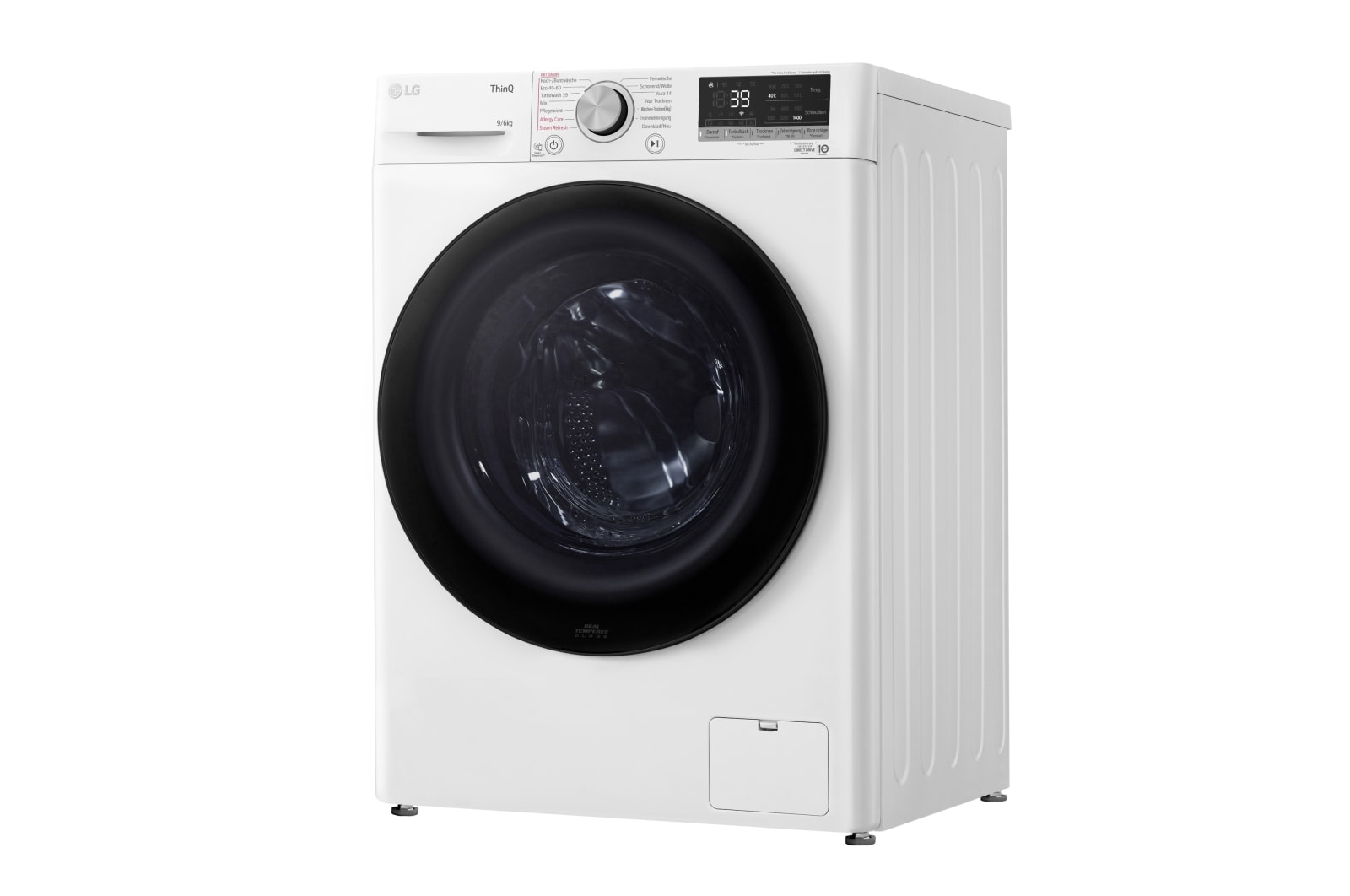 LG Waschtrockner mit 1.400 U./Min. | Energieeffizienzklasse E | 9 kg Waschen | 6 kg Trocknen | Weiß mit schwarzem Bullaugenring | W4WV90968C, W4WV90968C