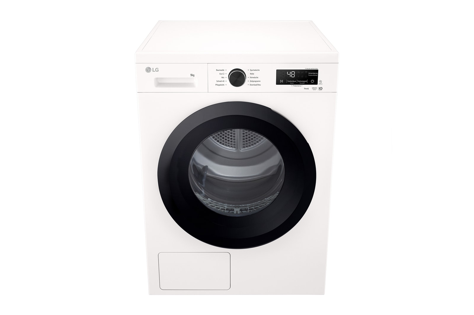 Die AI Dry™-Funktion des LG Trockners RT90X8C, die zeigt, wie Sensoren die Gewebefeuchtigkeit für optimales Trocknen erkennen, mit Energieeffizienzklasse B.