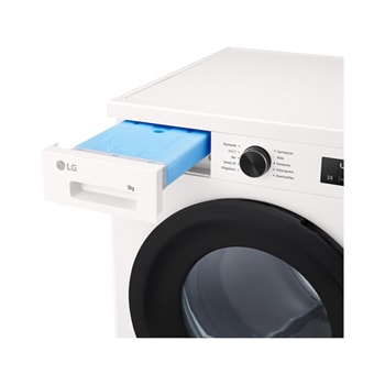 Technische Zeichnung des LG Trockners: B 600, H 850, T 615 mm (Tür offen 1140 mm), inkl. Installationsabstände.