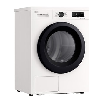 Grafik, die den schnellen Trocknungszyklus des LG Trockners RT90X8C illustriert und ein perfekt getrocknetes Hemd vor einem Timer zeigt, mit Energieeffizienzklasse B.