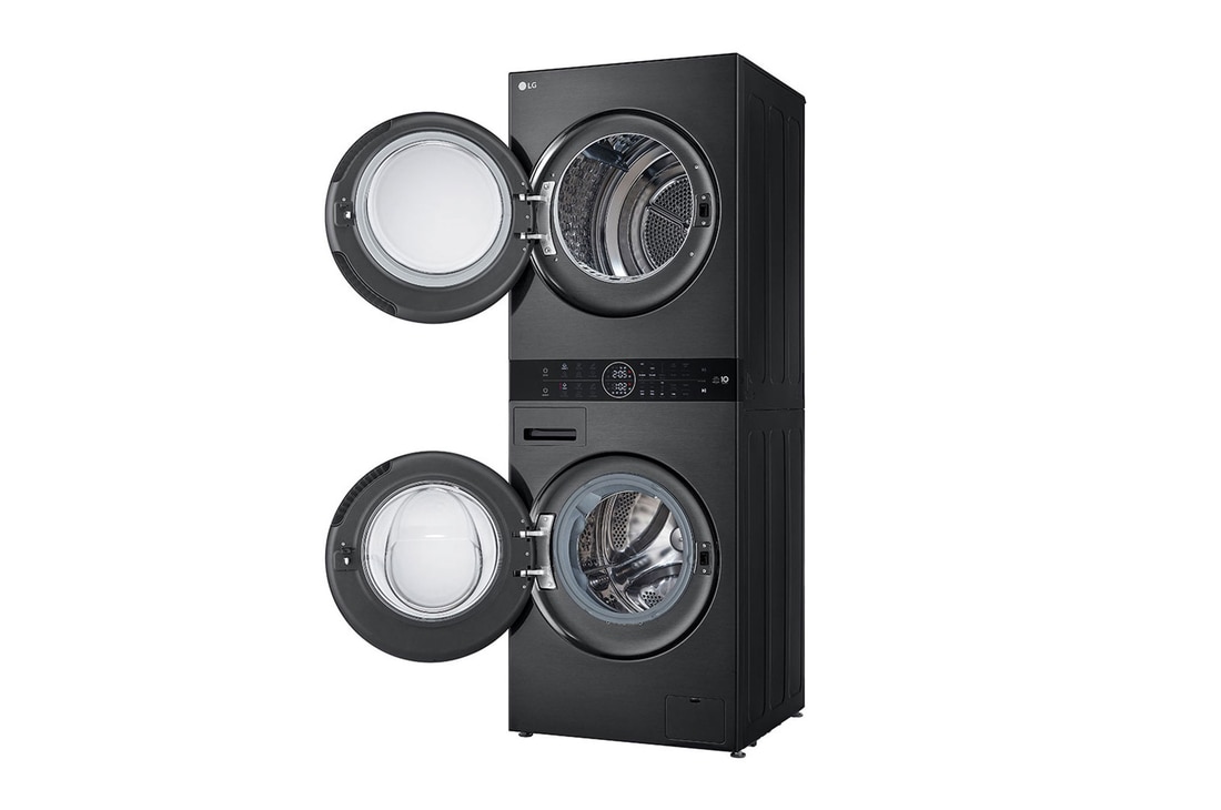 LG WashTower Schwarz (Waschmaschine: EEK A, 12kg, 1350 U./Min.; Trockner: EEK C, 10kg) Waschmaschine & Trockner in einem Gerät I WT1210BBF, WT1210BBF