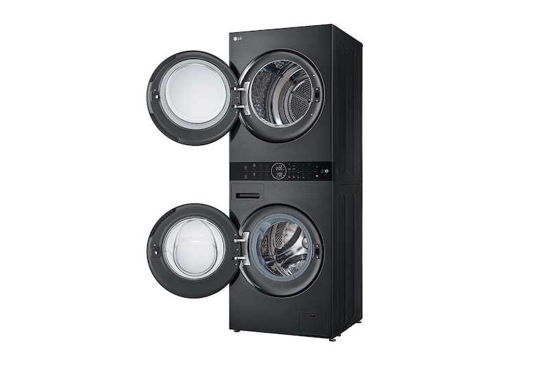 LG WashTower Schwarz (Waschmaschine: A, 12kg, 1350 U./Min.; Trockner: A+++/C, 10kg) Waschmaschine & Trockner in einem Gerät I WT1210BBF, WT1210BBF