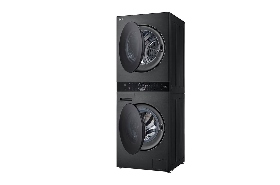 LG WashTower Schwarz (Waschmaschine: EEK A, 12kg, 1350 U./Min.; Trockner: EEK C, 10kg) Waschmaschine & Trockner in einem Gerät I WT1210BBF, WT1210BBF