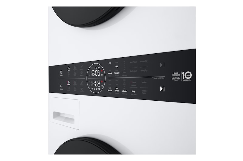 Die Smart Pairing-Funktion des LG WashTower WT1210BBF, die den Trockenzyklus automatisch mit dem Waschzyklus synchronisiert, mit Energieeffizienzklasse A (Waschmaschine).