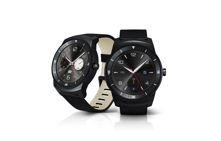 Vorderseite von Smartwatch mit Android Wear und dem ersten vollständig genutzten, runden Plastic OLED Display G Watch R