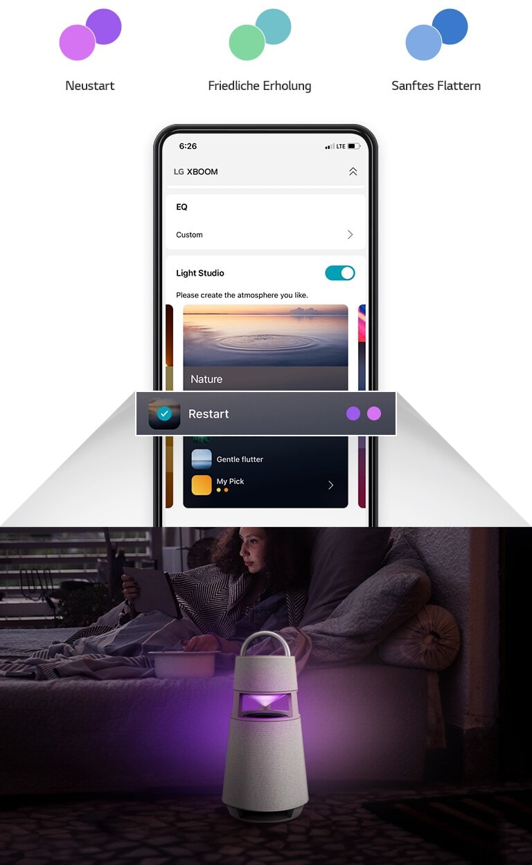 When Nature mode of the App is activated, the animation of how the product lighting changes is shown.