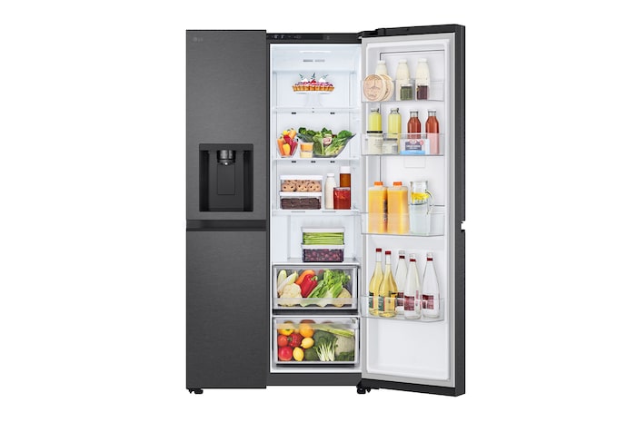 LG Side-by-Side mit Eis-, Crushed Ice- und Wasserspender | 638 Liter Kapazität | Festwasseranschluss | Metallic Black | GSJC40EPPE, GSJC40EPPE