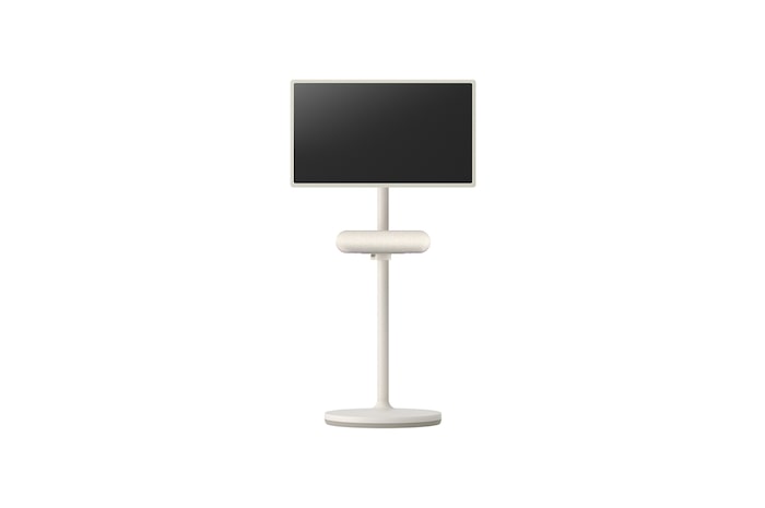 Front view of the speaker attached to LG StanbyME. The screen is set to horizontal mode.
