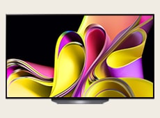 LG OLED B3 zeigt ein farbenfrohes abstraktes Kunstwerk an. 