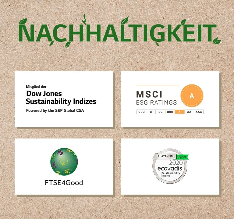 &quot;Logo der Dow Jones Sustainability Indices. Logo von FTSE4Good. Logo des Ecovadis Sustainability Rating. Logo der MSCI ESG Ratings.&quot;