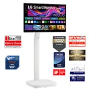 Vorderseite von LG Smart Monitor Swing | 31,5 Zoll 4K-UHD IPS-Smart Monitor mit Touchscreen und Standfuß mit Rollen 32U889SA-W