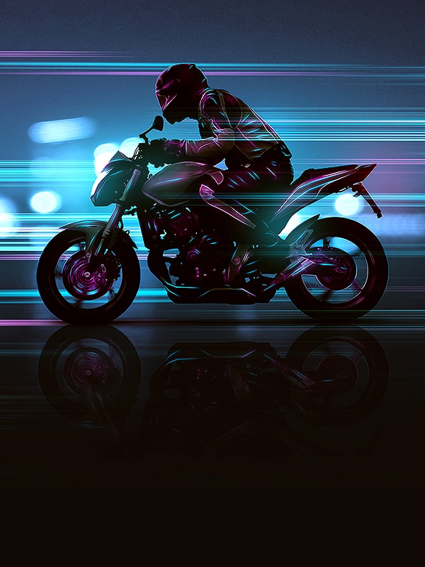 LG Gaming-Monitor vergleicht ein verschwommenes Motorradbild mit einer schärferen 0,03 ms GtG Ansicht, illustriert eine schnellere Reaktionszeit.