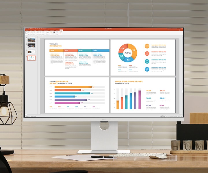 Das Bild zeigt einen zum Arbeiten und zum Vergnügen tauglichen LG Smart Monitor auf einem Schreibtisch