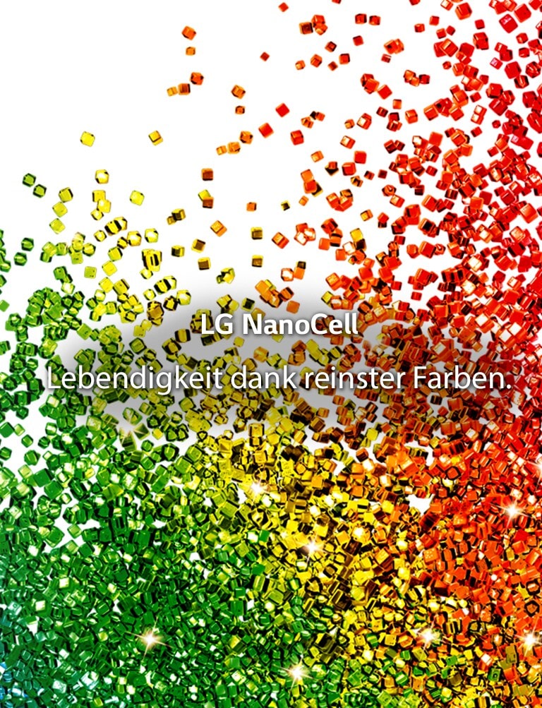 Ein Bildschirm voller Partikel in leuchtenden Farben, die vor einem weißen Hintergrund aufblitzen