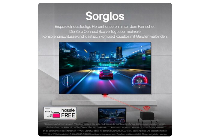 Rückansicht des LG OLED M4 auf dem Standfuß