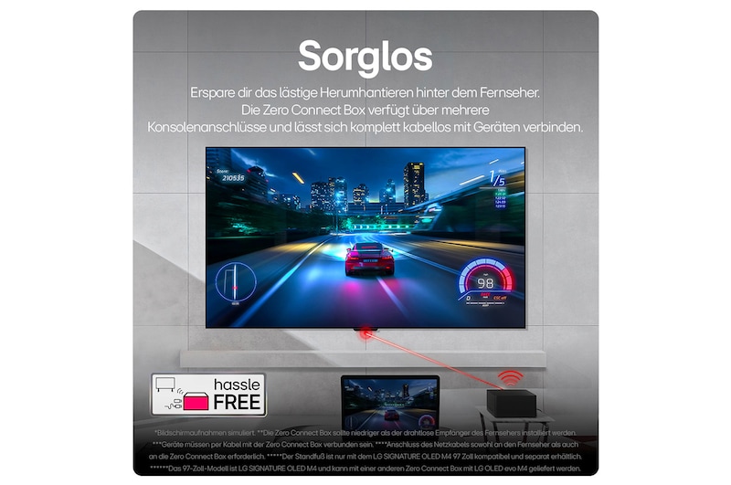 Rückansicht des LG OLED M4 auf dem Standfuß