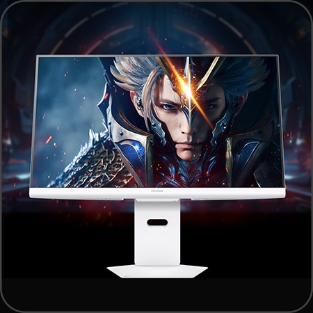 LG 32-Zoll-Monitor zeigt eine detailreiche Fantasy-Spielfigur in lebendiger 4K-UHD-Auflösung.