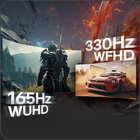 Gaming-Setup mit zwei verschiedenen Spielen – einem Action-RPG und einem Rennspiel – zur Demonstration der Dual-Mode-Spielmöglichkeit.