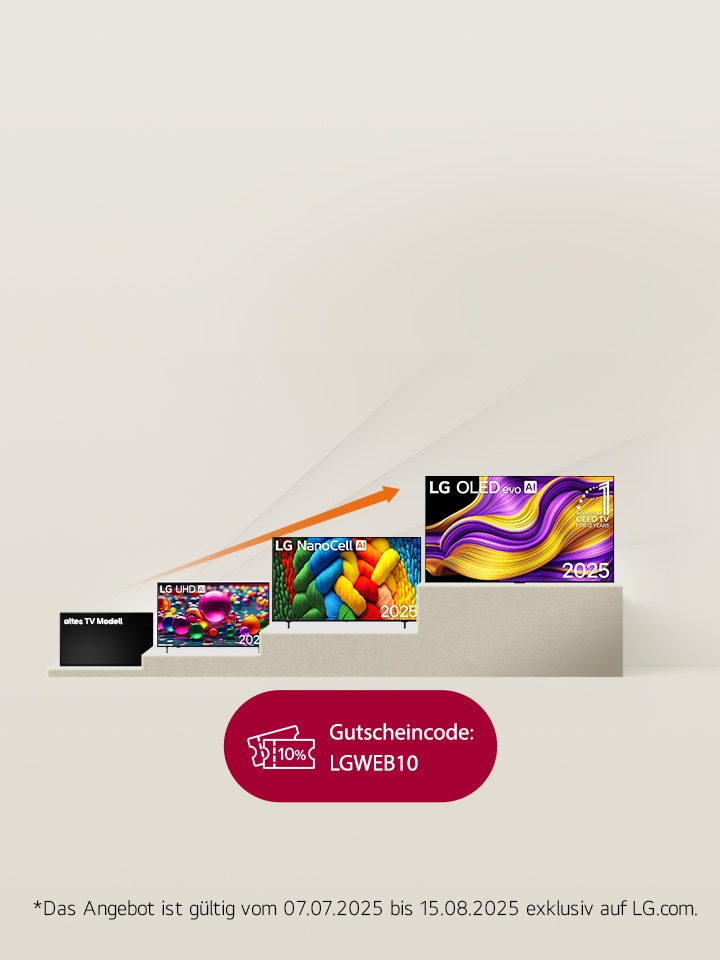 Image showing an LG TV upgrade promotion: trade in old TVs for a 2025 OLED model with up to 60% discount.