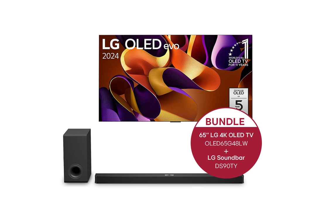 LG 65 Zoll LG OLED evo G4 4K Smart TV + 5.1.3 Kanal LG TV Soundbar DS90TY mit Dolby Atmos, OLED65G48LW.DS90TY