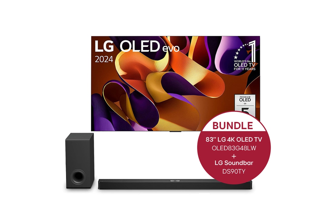 LG 83 Zoll LG OLED evo G4 4K Smart TV + 5.1.3 Kanal LG TV Soundbar DS90TY mit Dolby Atmos , OLED83G48LW.DS90TY