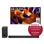 Vorderseite von 55 Zoll LG OLED evo G4 4K Smart TV &#43;5.1.3 Kanal LG TV Soundbar DS90TY mit Dolby Atmos OLED55G48LW.DS90TY