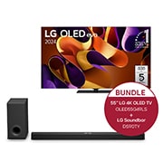 Vorderseite von 55 Zoll LG OLED evo G4 4K Smart TV &#43; 5.1.3 Kanal LG TV Soundbar DS90TY mit Dolby Atmos OLED55G49LS.DS90TY