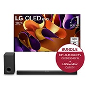 Vorderseite von 83 Zoll LG OLED evo G4 4K Smart TV &#43; 5.1.3 Kanal LG TV Soundbar DS90TY mit Dolby Atmos  OLED83G48LW.DS90TY