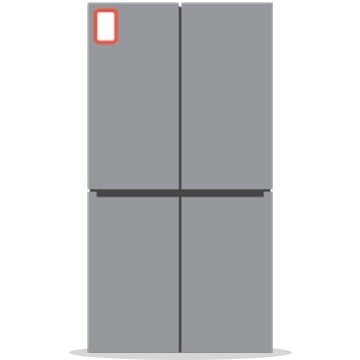 Zu sehen sind ein Kühlschrank und die Position des QR-Code-Aufklebers auf dem Gerät.
