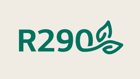 Grüner „R290“-Schriftzug mit Blatt‑Symbol zur Darstellung des verwendeten Kältemittels.