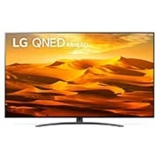  LG 65QNED916QE Vorderansicht des LG QNED TV mit eingefügtem Bild und Produktlogo