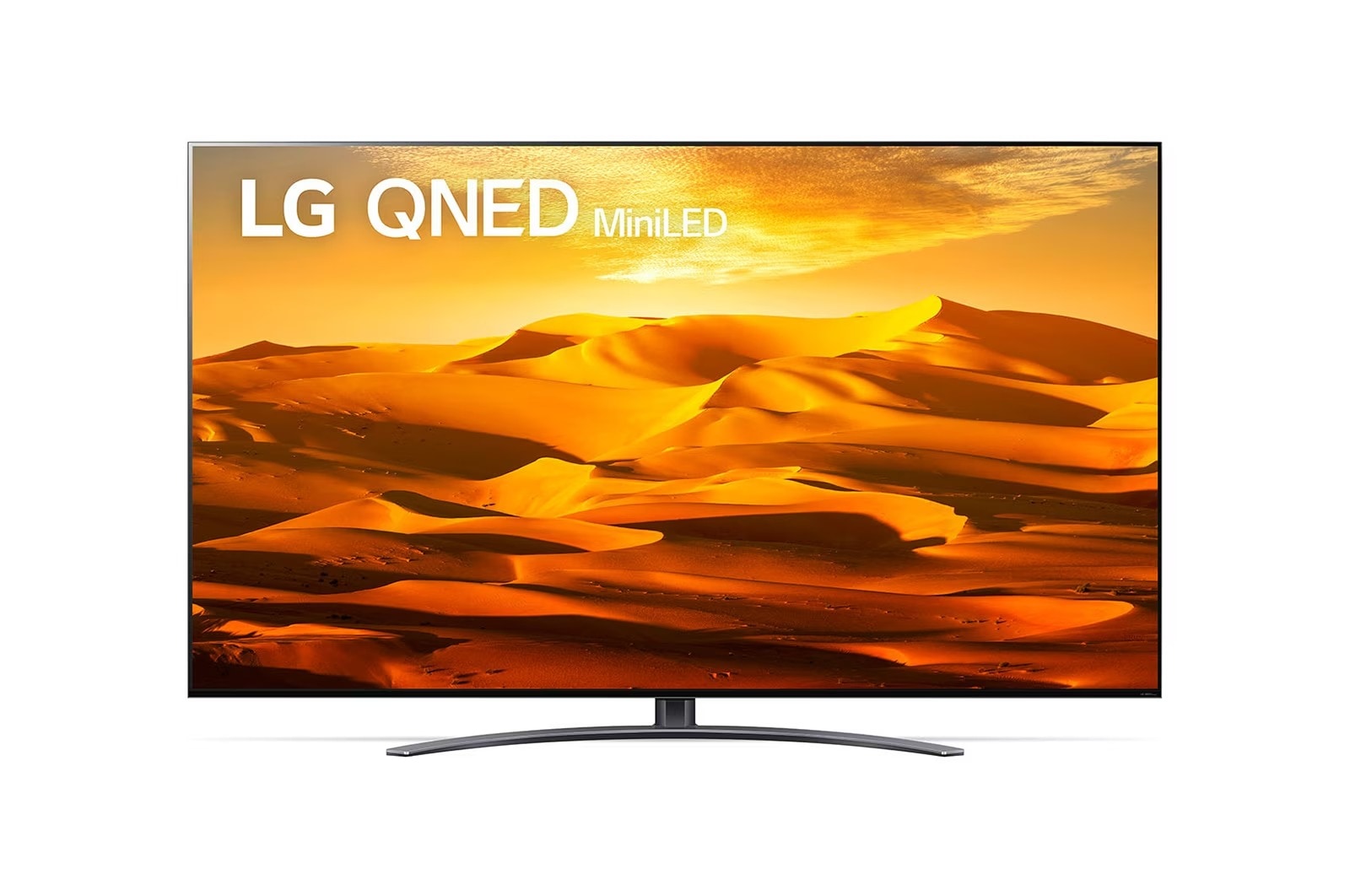 LG 86QNED916QE Vorderansicht des LG QNED TV mit eingefügtem Bild und Produktlogo