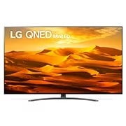 LG 86QNED916QE Vorderansicht des LG QNED TV mit eingefügtem Bild und Produktlogo