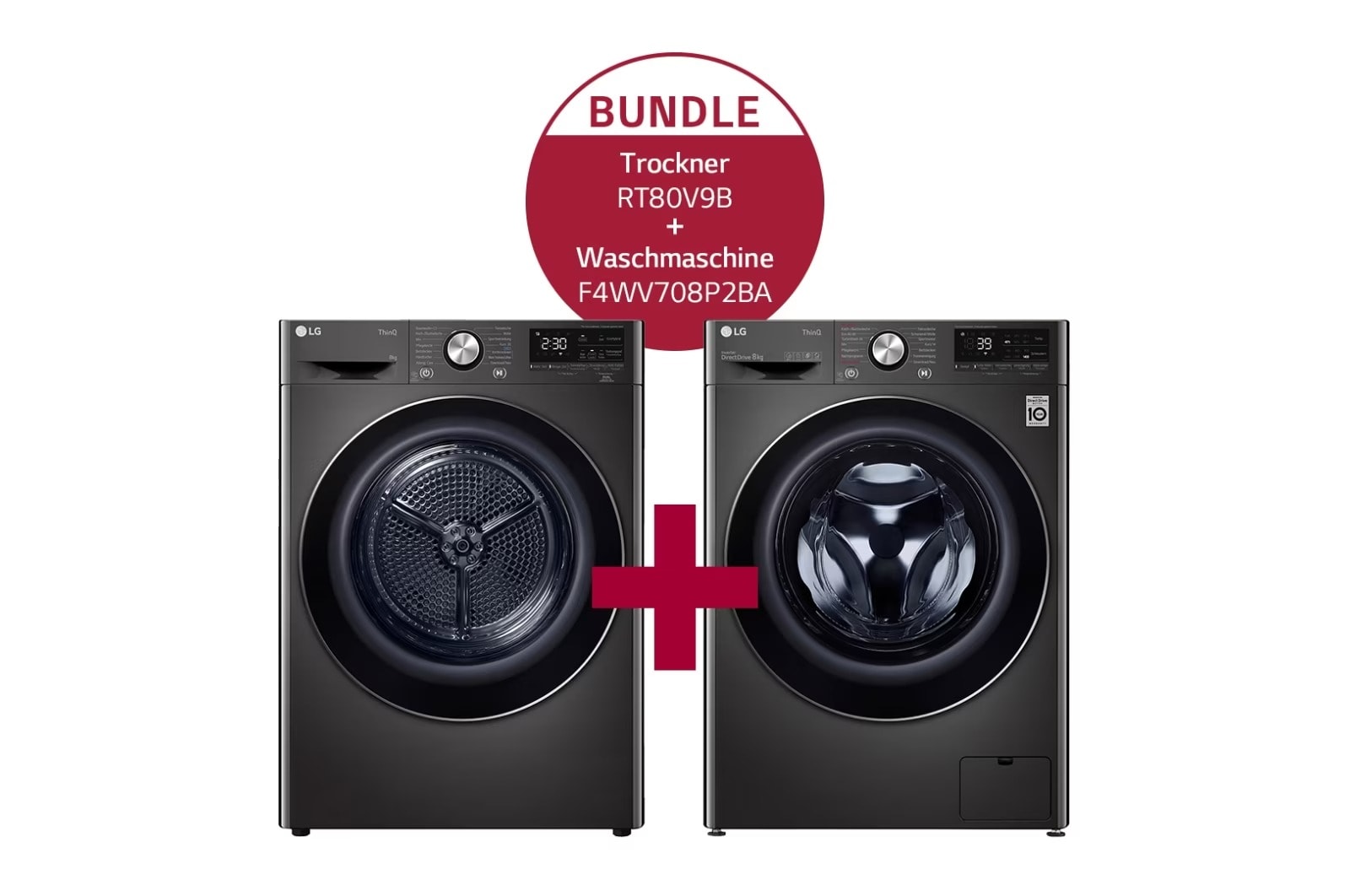 LG Schwarze Waschmaschine (8 kg, 1.400 U./Min.) und Trockner (8kg) im Set | F4WV708P2BA.RT80V9B, F4WV708P2BA.RT80V9B