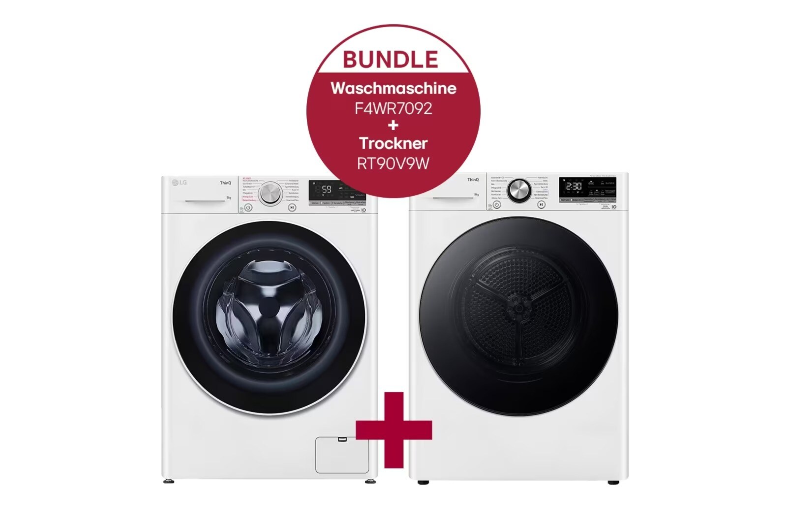 Vorderseite von Waschmaschine (9 kg, 1.360 U./Min.) und Trockner (9 kg) im Set | F4WR7092.RT90V9W F4WR7092.RT90V9W