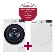 Vorderseite von Waschmaschine | 8 kg Kapazität | EEK A | 1.400 U./Min. | Weiß mit schwarzem Bullauge | F4WV7081 &amp; Trockner mit Dual Inverter Wärmepumpentechnologie | Automatisch selbstreinigender Kondensator | 8 kg Fassungsvermögen | Wi-Fi-Funktion | EEK A&#43;&#43; F4WV7081.V3RT8N