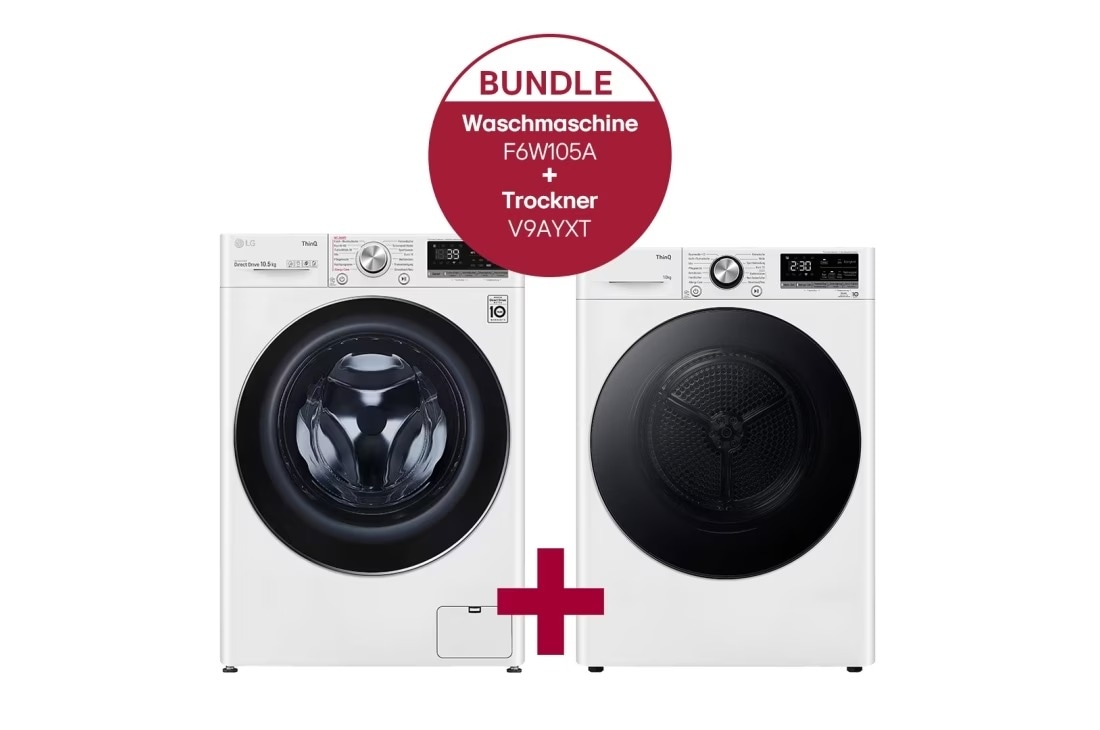 Vorderseite von Waschmaschine (10,5 kg, 1.560 U./Min.) und Trockner (10 kg) im Set | F6W105A.V9AYXT F6W105A.V9AYXT