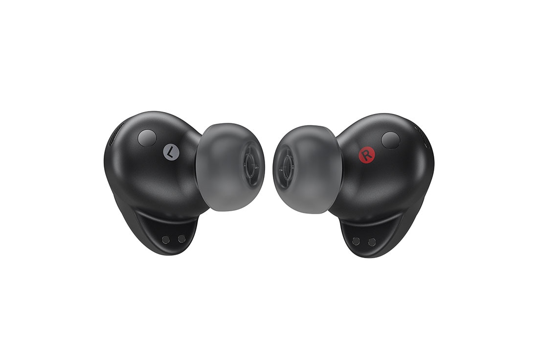 The two earbud tips are facing each other.