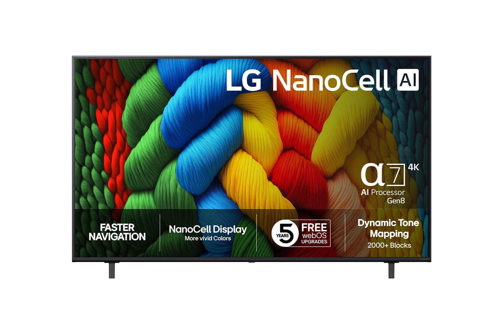 Visning forfra af LG 43" NanoCell AI NANO80 4K Smart TV 2025 43NANO80A6B