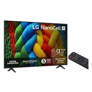 75” LG NanoCell AI NANO80 4k Smart TV 2025side view with remote